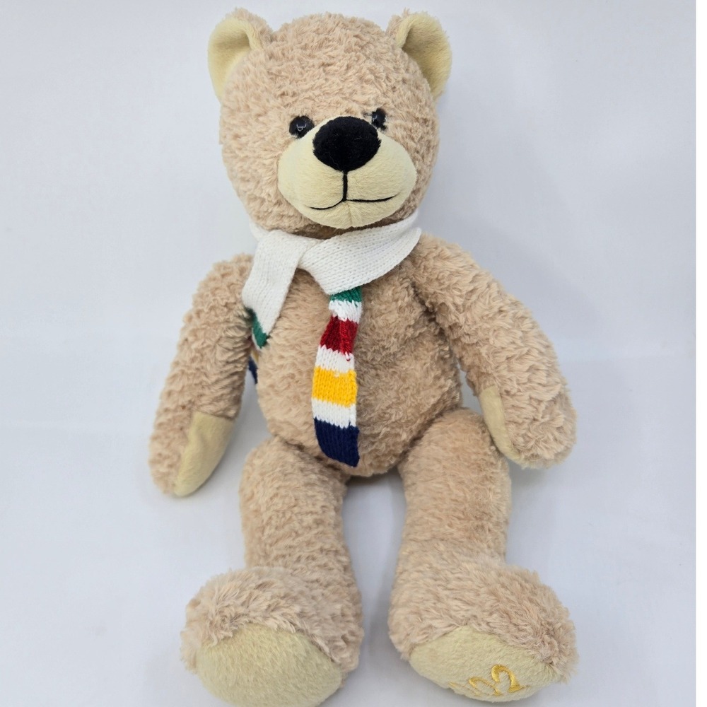 Hudsons Bay Company 2002 Heritage Charity Teddy Bear Tan Plush Striped Scarf